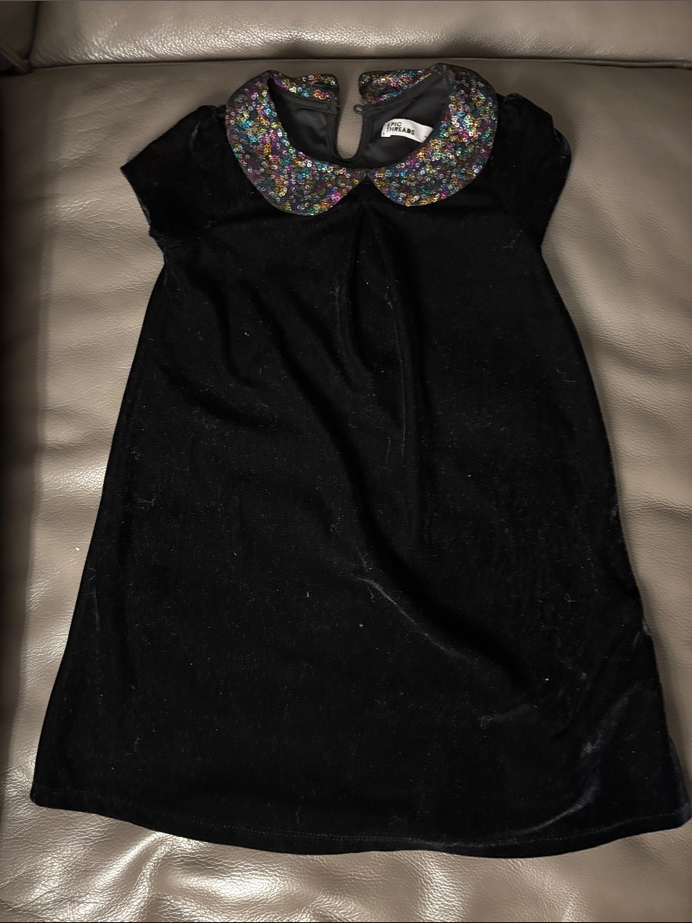 Epic Threads Black Velvet Dress with Multicolor Sequin Collar